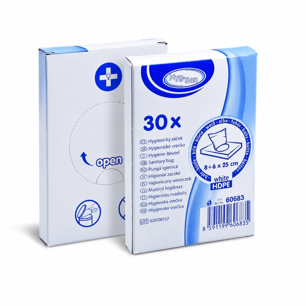 Hygienický sáček bílý (HDPE) 8+6 x 25 cm [30 ks]