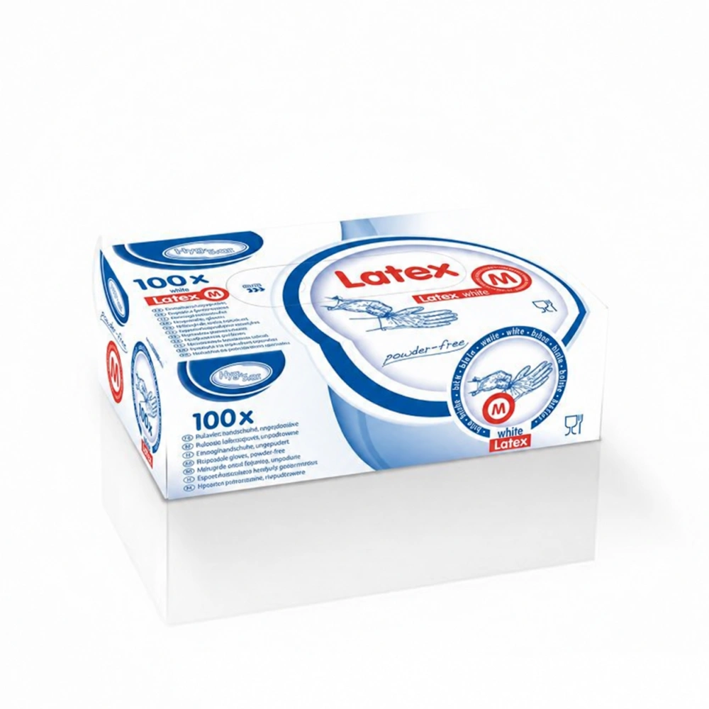 Rukavice latexová bílá, nepudrovaná (velikost M) [100 ks]