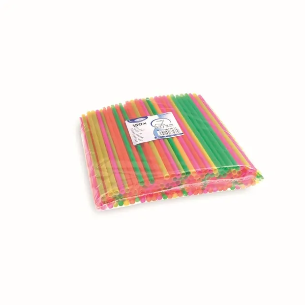 Slámky JUMBO plastové neon 25 cm, průměr 8 mm [150 ks] (znovu použitelná)