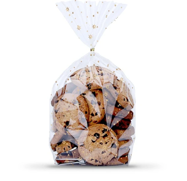 Sáček čirý (OPP) s křížovým dnem Hvězdy zlaté 16 x 27 + 6,5 cm [100 ks]