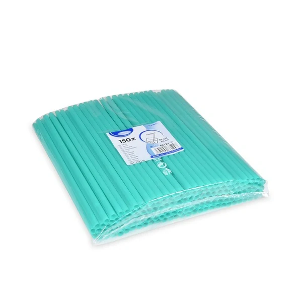 Slámky JUMBO plastové, mátově zelené 25 cm, průměr 8 mm [150 ks] (znovu použitelná) 
