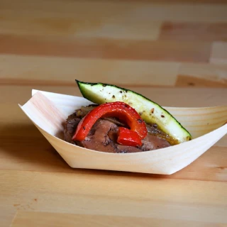 Fingerfood miska dřevěná, lodička 11 × 7 cm, 100 ks