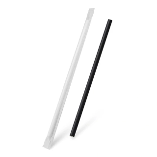Slámka papírová černá JUMBO Ø8mm x 25cm jednotlivě balená [100 ks]