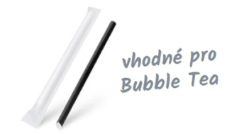 Slámka papírová Bubble Tea černá Ø12mm x 21cm jednotlivě balená [100 ks]