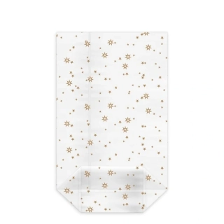 Sáček čirý (OPP) s křížovým dnem Hvězdy zlaté 14,5 x 23,5 + 6 cm [100 ks]