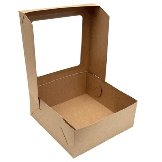 Krabice na zákusky s okénkem 22 x 22 x 9 cm HNĚDÁ [50 ks]